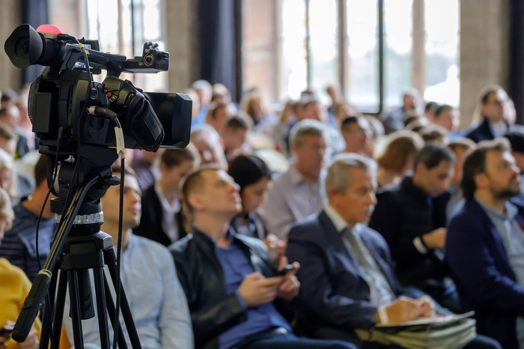 Camera setup at presentation with audience