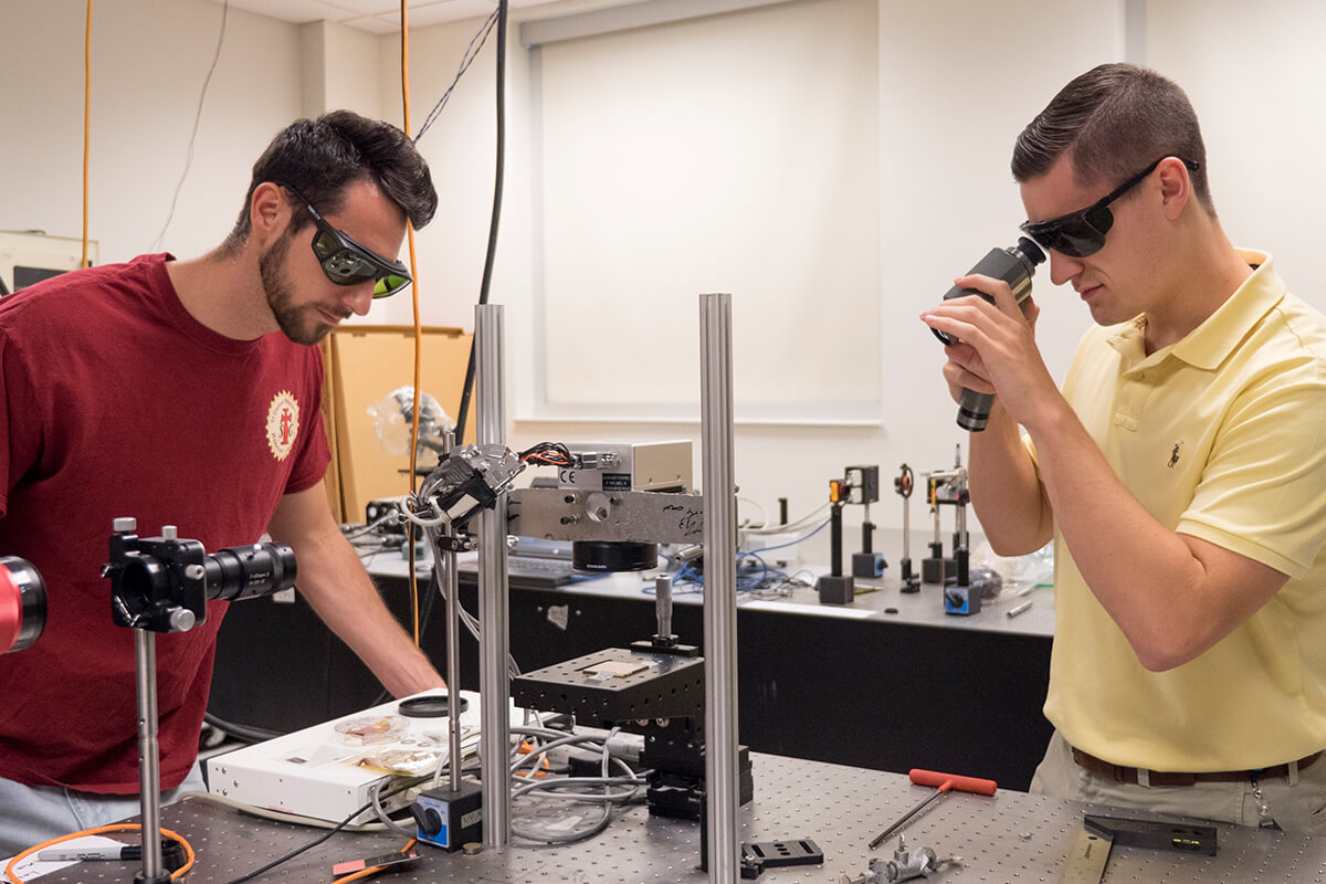 Two student researchers at the National Institute of Aerospace