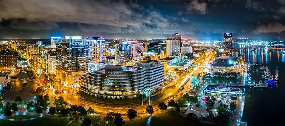 Norfolk, Virginia city lights at night